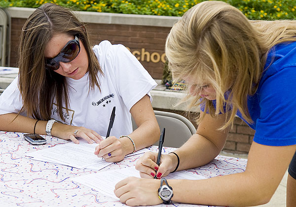 Students registering to vote