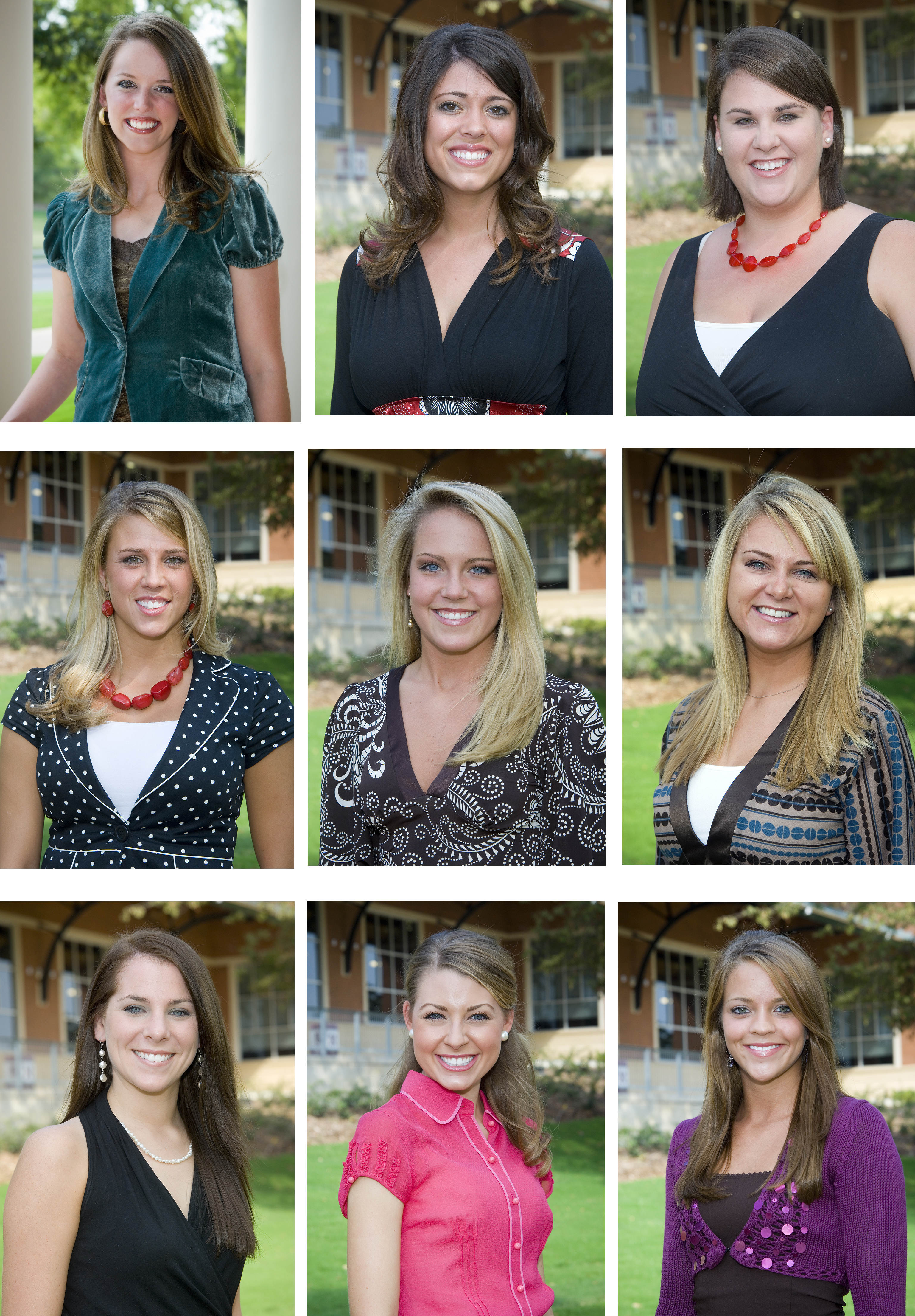 Top row, (left) Sara Beth Parks, Courtney L. DeFoe,  Lauren E. Springer. Middle row (left) Natalie L. Buchanan, Kylie B. Estes, Avent M. Clark. Bottom row (left) Lauren E. Middleton, Erika A. Adair, Blake James.