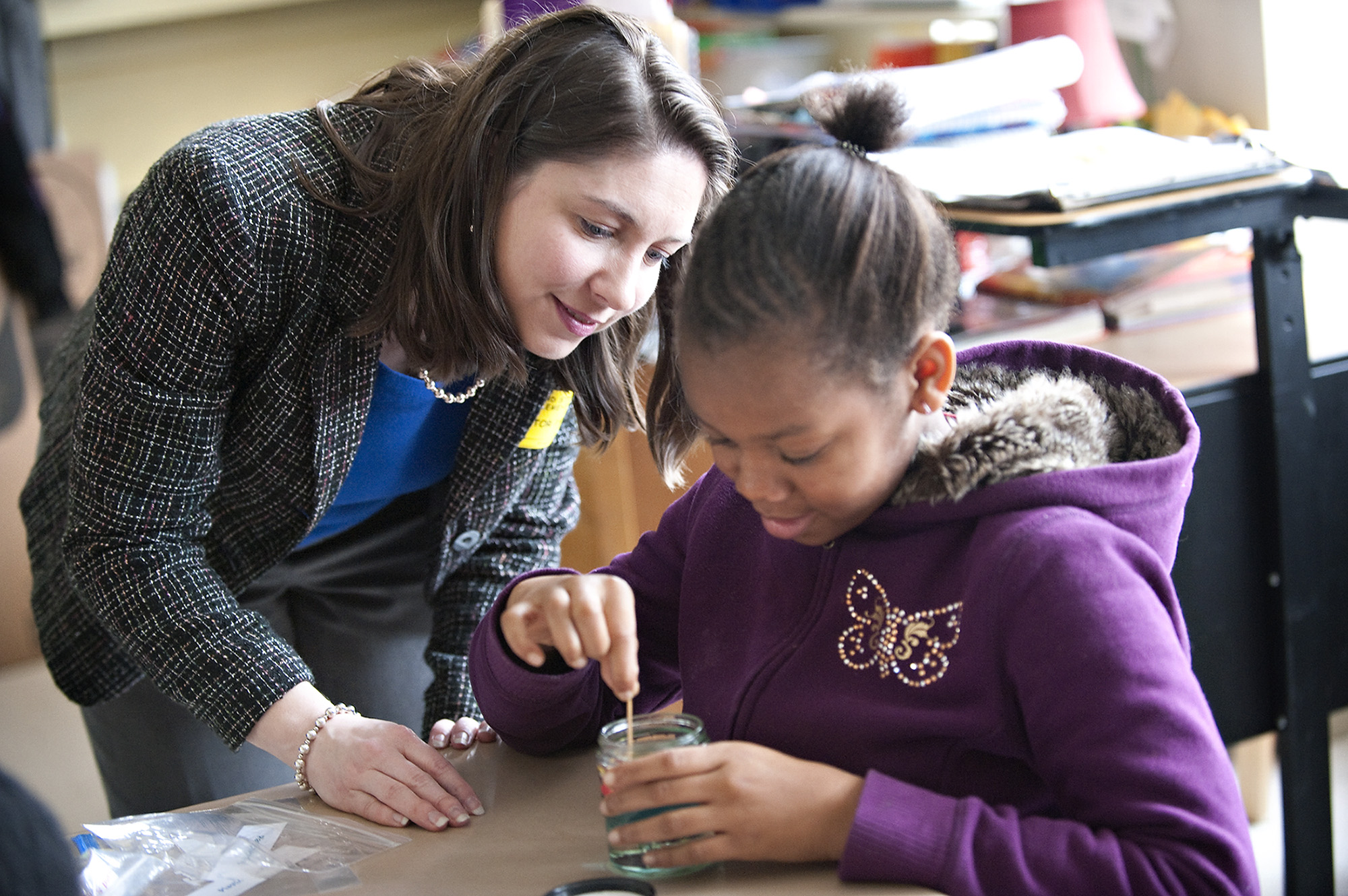 Keisha Walters, an MSU assistant professor of chemical engineering, with Niazia Hollingshed, a Starkville fifth-grader at Ward-Stewart Elementary School.