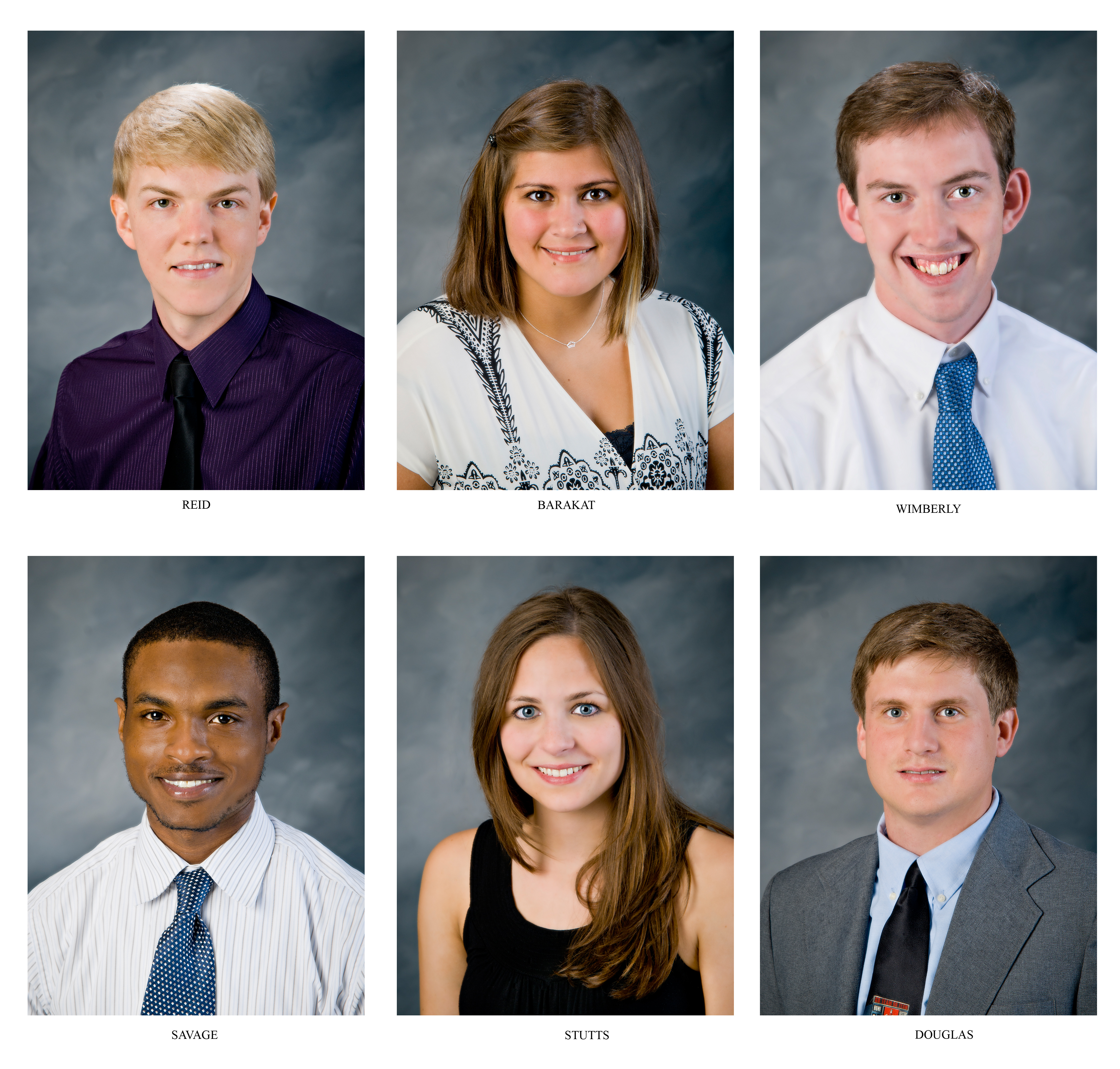 Robert Noyce Teacher Scholarship recipients include, top from left, Derick Reid, Sumer Barakat, and Guy Wimberly; bottom row from left, Kendrick Savage, Lauren Stutts, and Chase Douglas.