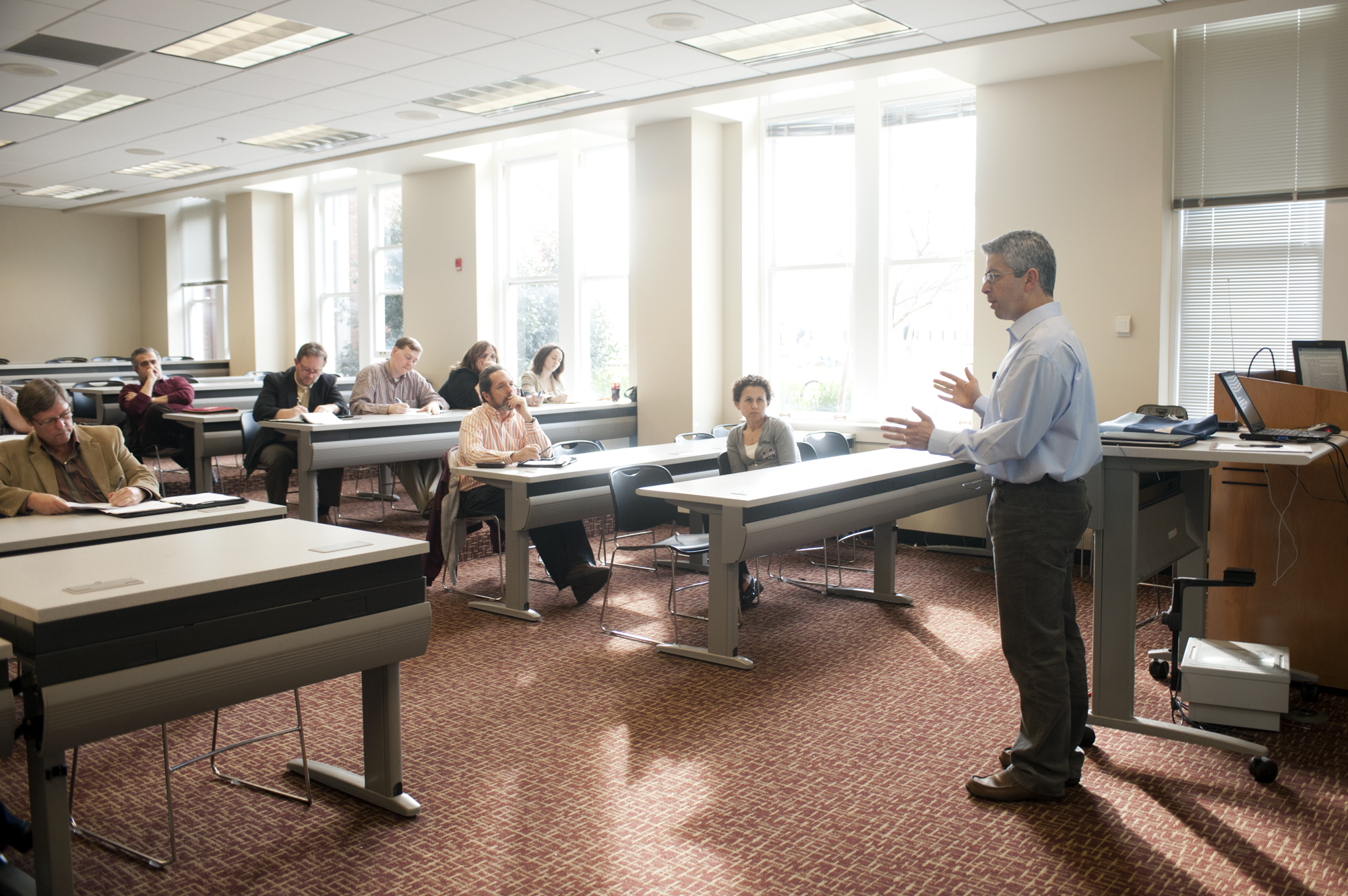  Associate professor Burak Eksioglu met with Mississippi State faculty recently to discuss the new National Center for Intermodal Transportation for Economic Competitiveness, which is being funded by a $3.5-million grant from the U.S. Department of Transportation. The university is the lead institution for the project.<br /><br />
