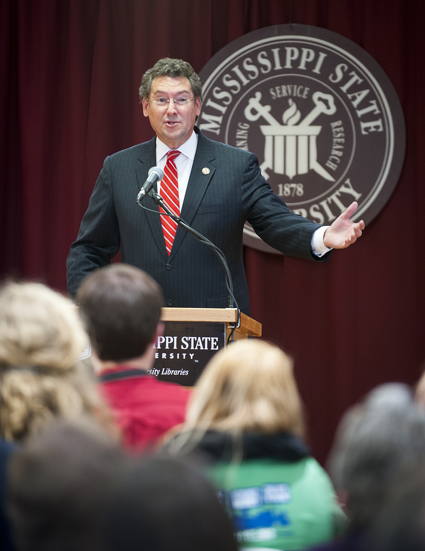 U.S. Rep. Gregg Harper talks to an MSU audience about life, history and making a difference in the world during his Morris W.H. "Bill" Collins Speaker Series presentation on Thursday.