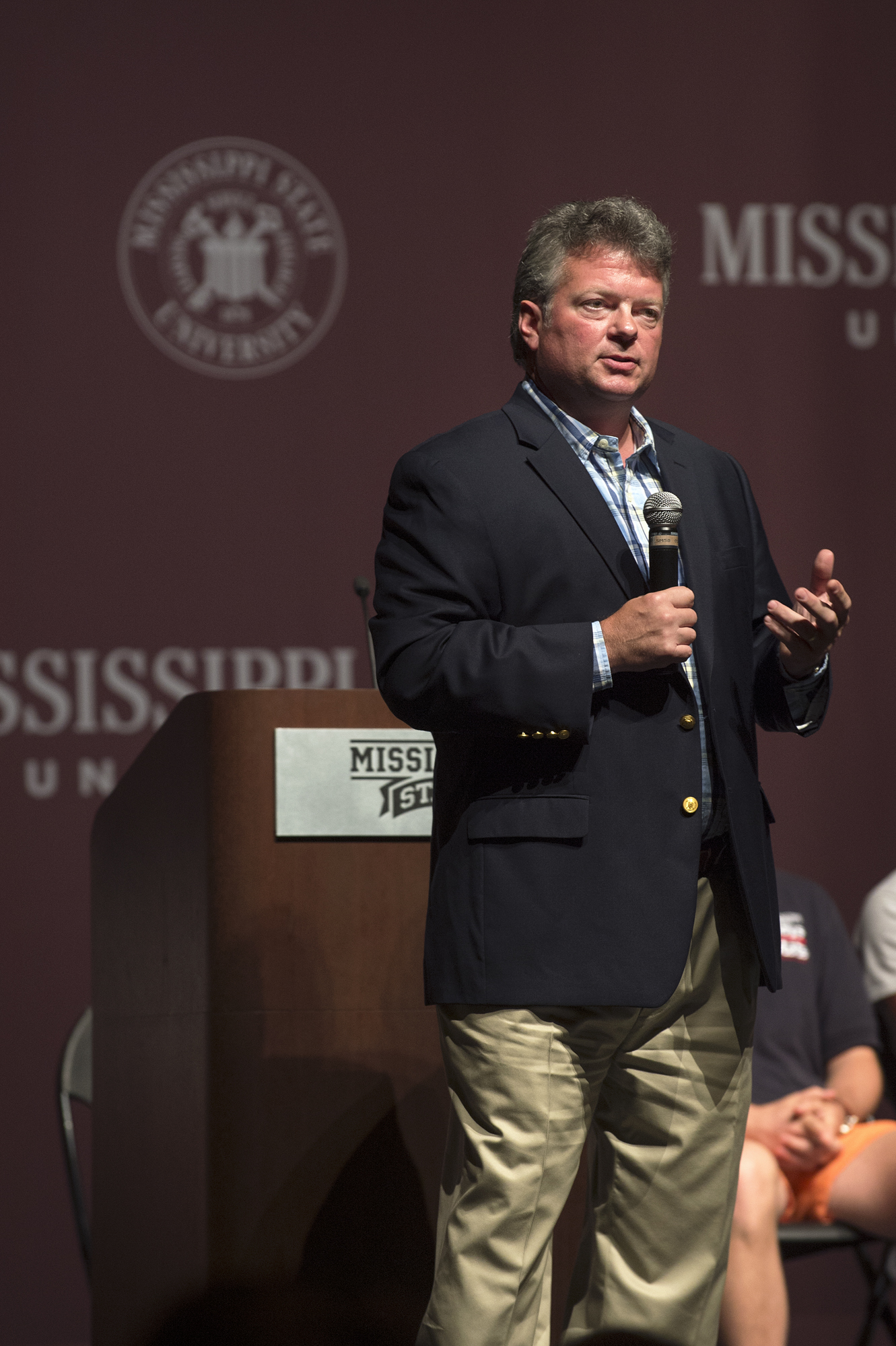 Mississippi Attorney General Jim Hood emphasizes the importance of protecting individual privacy and giving back to the community as part of his presentation at the Mississippi American Legion Boys State held at Mississippi State University.