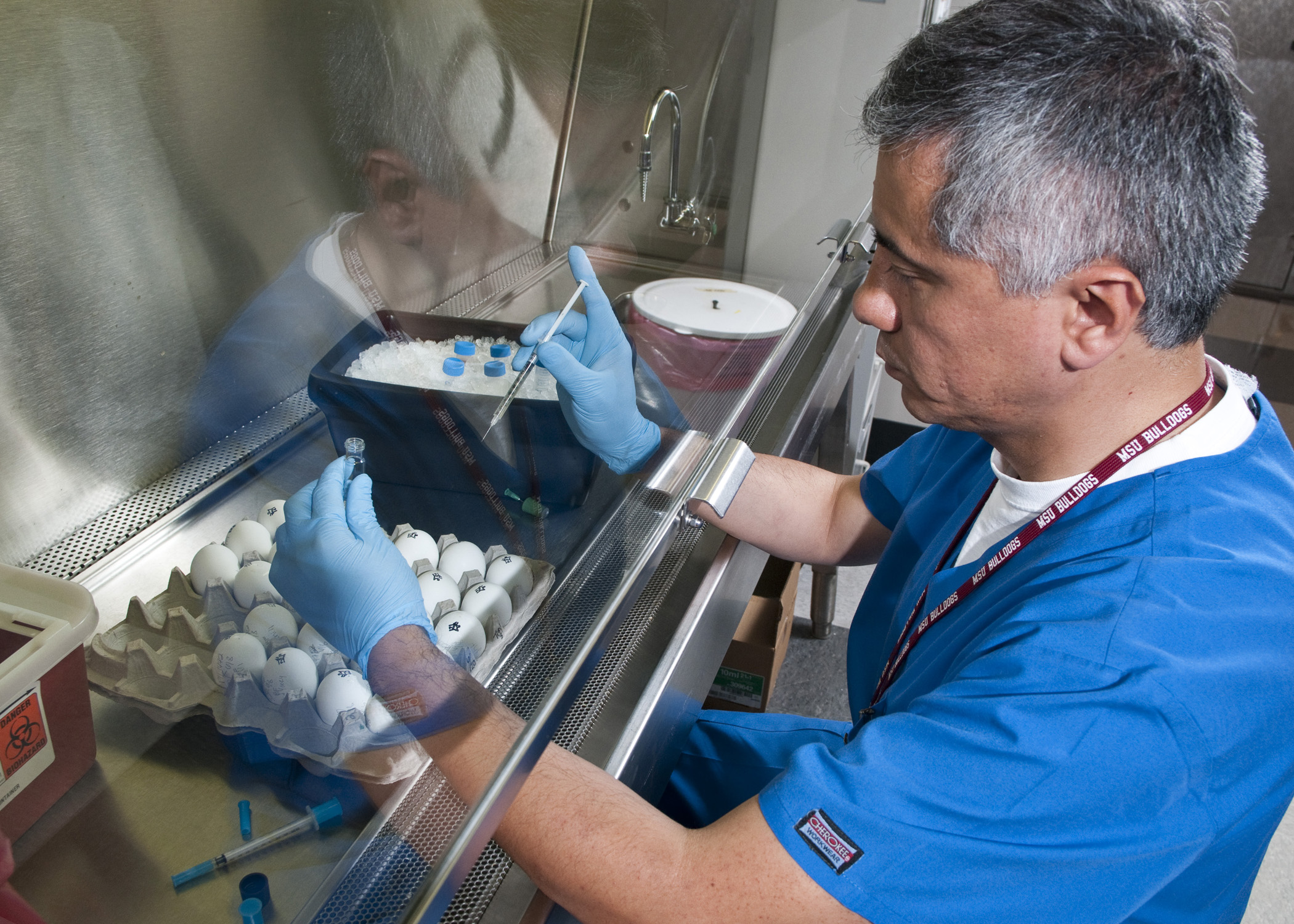 Mississippi State University research in support of the state's $2.5 billion poultry industry, such as that conducted by Dr. Alejandro Banda at the College of Veterinary Medicine's Poultry Research and Diagnostic Laboratory in Pearl, helped MSU rank ninth in the nation in agricultural sciences research and development spending. 