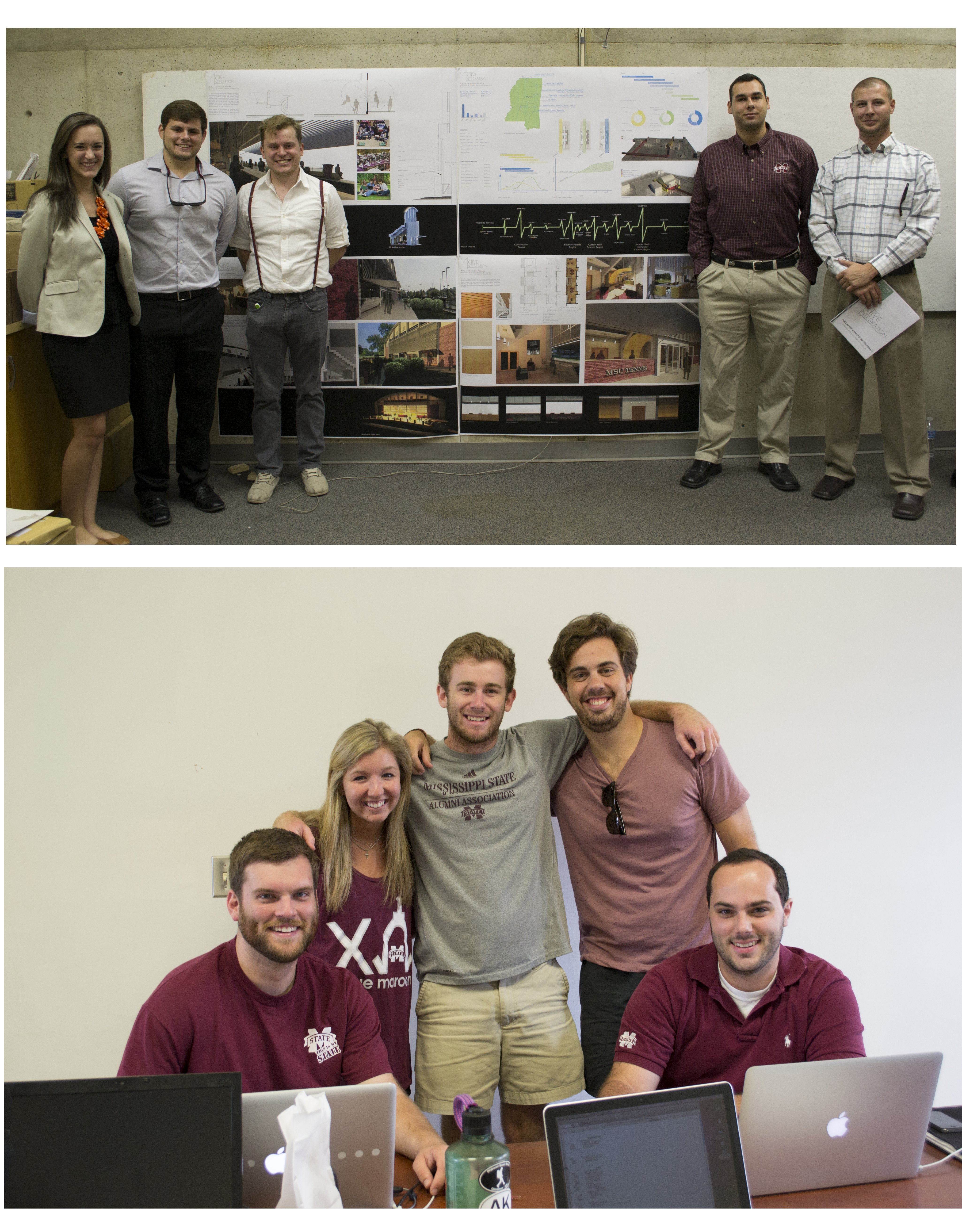 TOP PHOTO: Mississippi State students who won the 2013 Brasfield & Gorrie Competition were, from left, Kate Berryman, Cory May, Jordan Hanson, Cameron Robulack and Trey East. BOTTOM PHOTO: Mississippi State students who finished second in the 2013 Brasfield & Gorrie Competition included, from left, John David Lewis, Mary Clair Cardin, Sam Hand, John William White and Kyle Stover.<br /><br />
