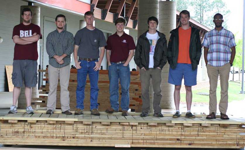 All senior civil engineering majors, the winning timber bridge team included, from left, Brian Bullock, Hunter Hudson, John Dodds, Patrick Kuykendall, Mark Barry, John Mullens and Lando Shepherd.