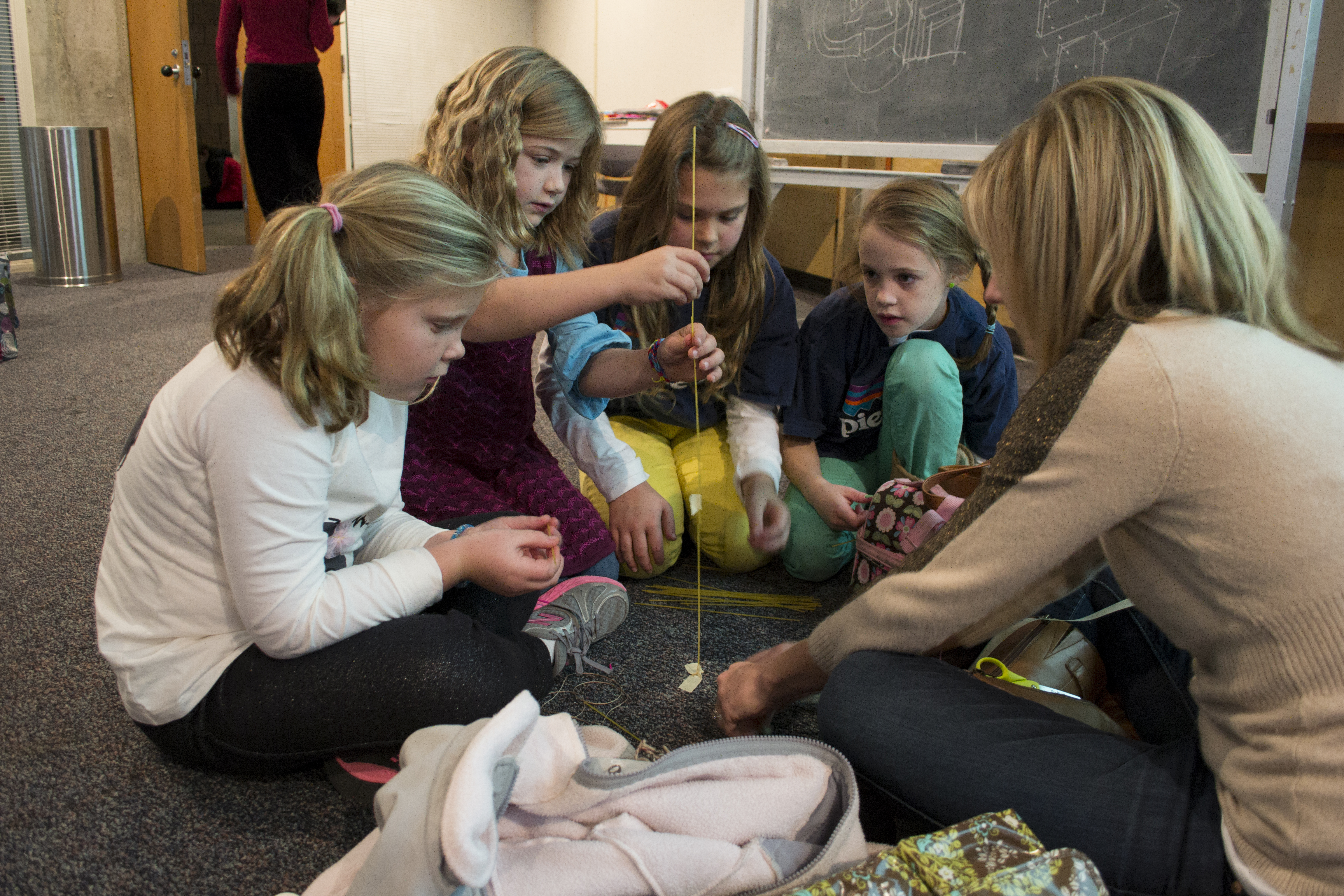 A group of Tupelo third-graders recently visited MSU to learn about architecture and art. Among them were (l-r) Emma Murphree, Riley Rose Mulrooney, Harley Jordan, Caroline Harris, along with parent chaperone Jennifer Mulrooney.