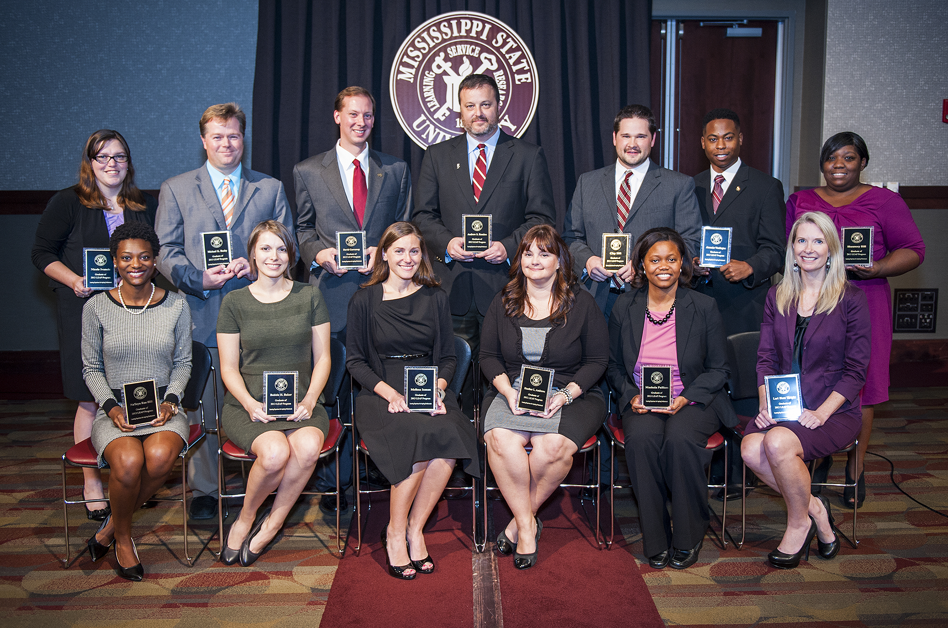 The Class of 2013 LEAP graduates include (front, l-r) NaToya Hill, Bobbie Baker, Melissa Inmon, Heather Andrews, Mashala Pulliam and Lari Wright; and (back) Nicole Ivancic, Michael Busby, David Garraway, Andrew Rendon, Clay Hill, Alexander Washington and Shauncey Hill. 