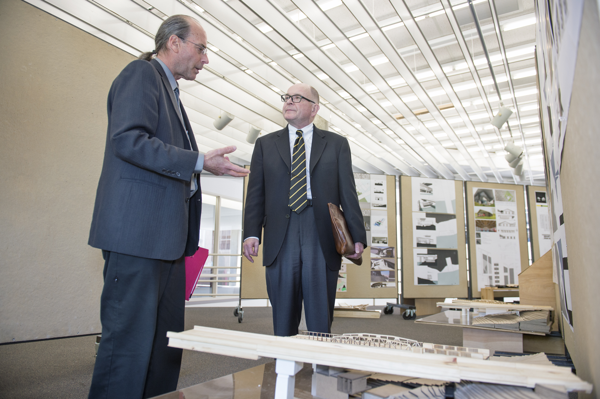 James P. Cramer, right, president of the Washington, D.C.-based Design Futures Council, toured MSU's School of Architecture with director Michael Berk, before addressing 27 school graduates. 