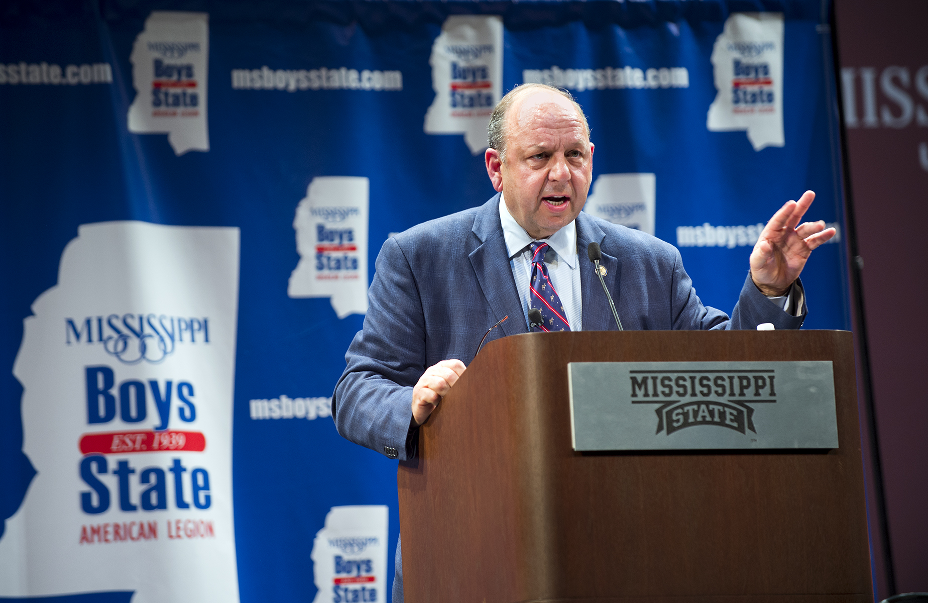 State Rep. Steve Holland spoke to Boys State delegates Thursday [May 29] at Mississippi State University.<br /><br />
