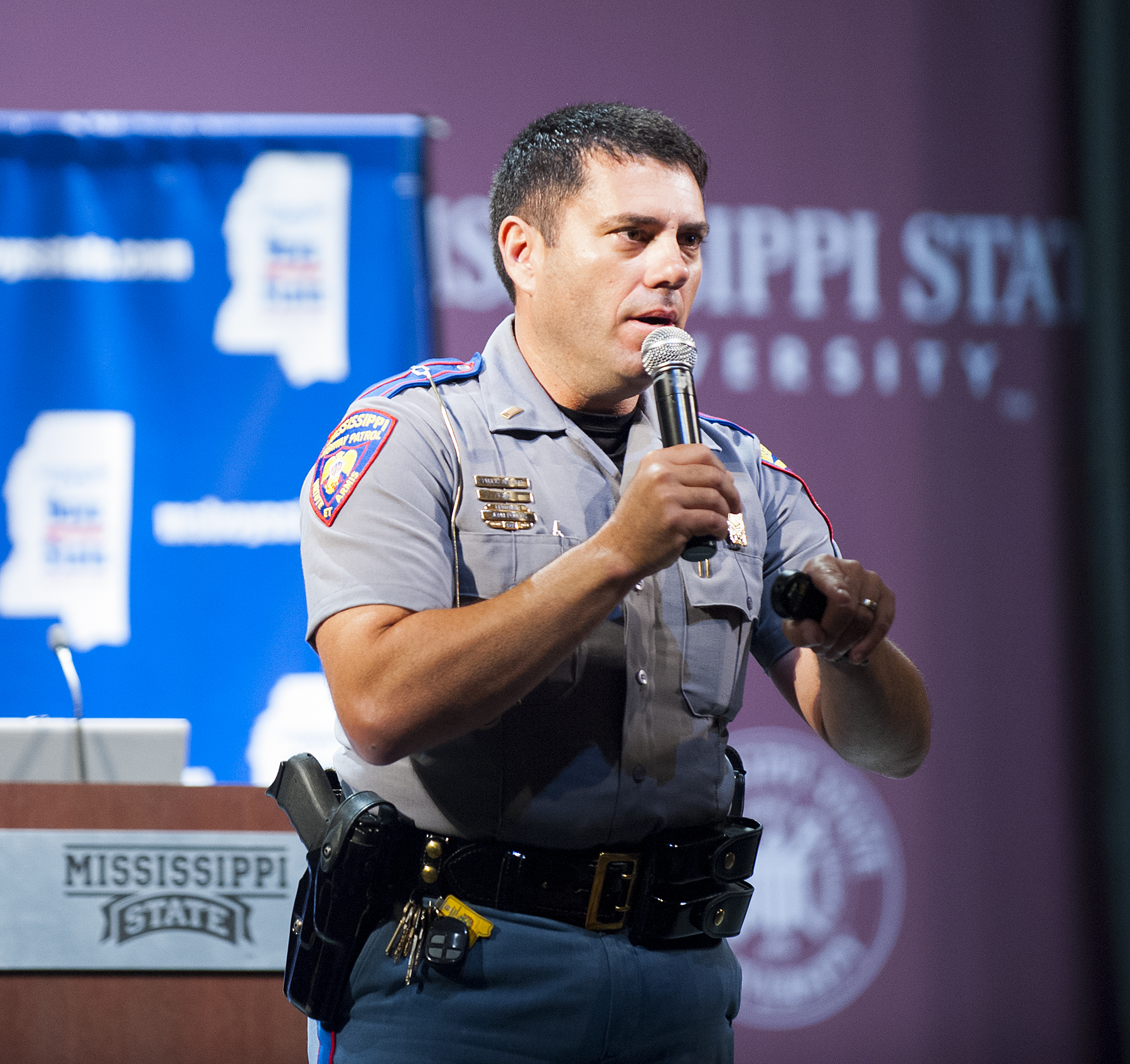 Lt. Johnny Poulos, state director of public affairs for the Mississippi Highway Patrol, told Boys State delegates Saturday [May 31] that they must do everything in their power to shield themselves from harm when on the road.