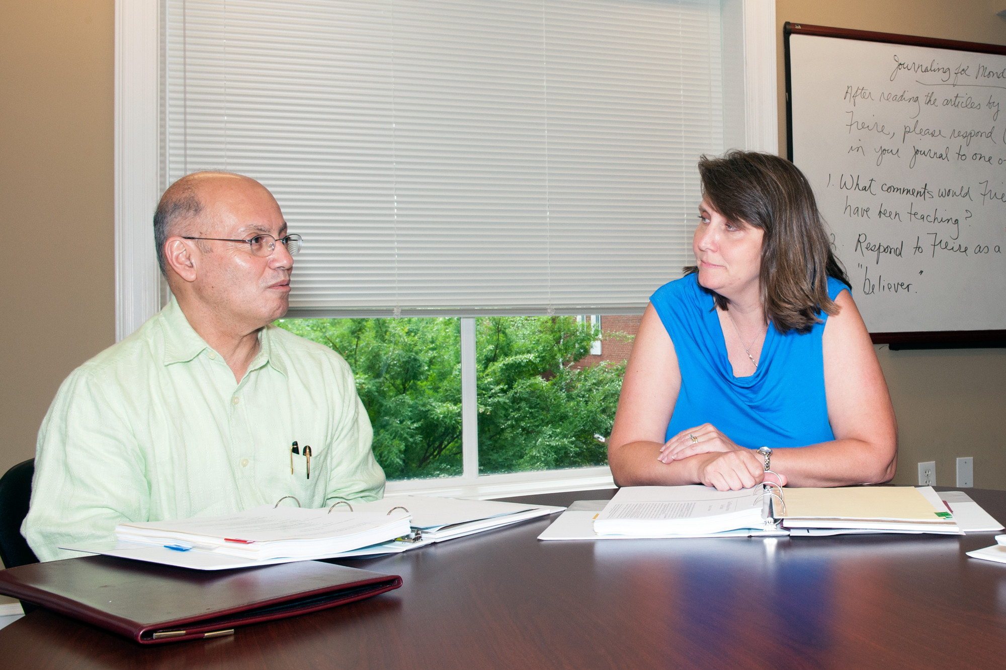 Mississippi State's Maroon Institute for Writing Excellence began Thursday [June 5] to teach faculty how to use writing-to-learn strategies in their courses. Participants include Mehrzad Netadj, left, sociology instructor, and Kim Walters, mathematics and statistics instructor. 