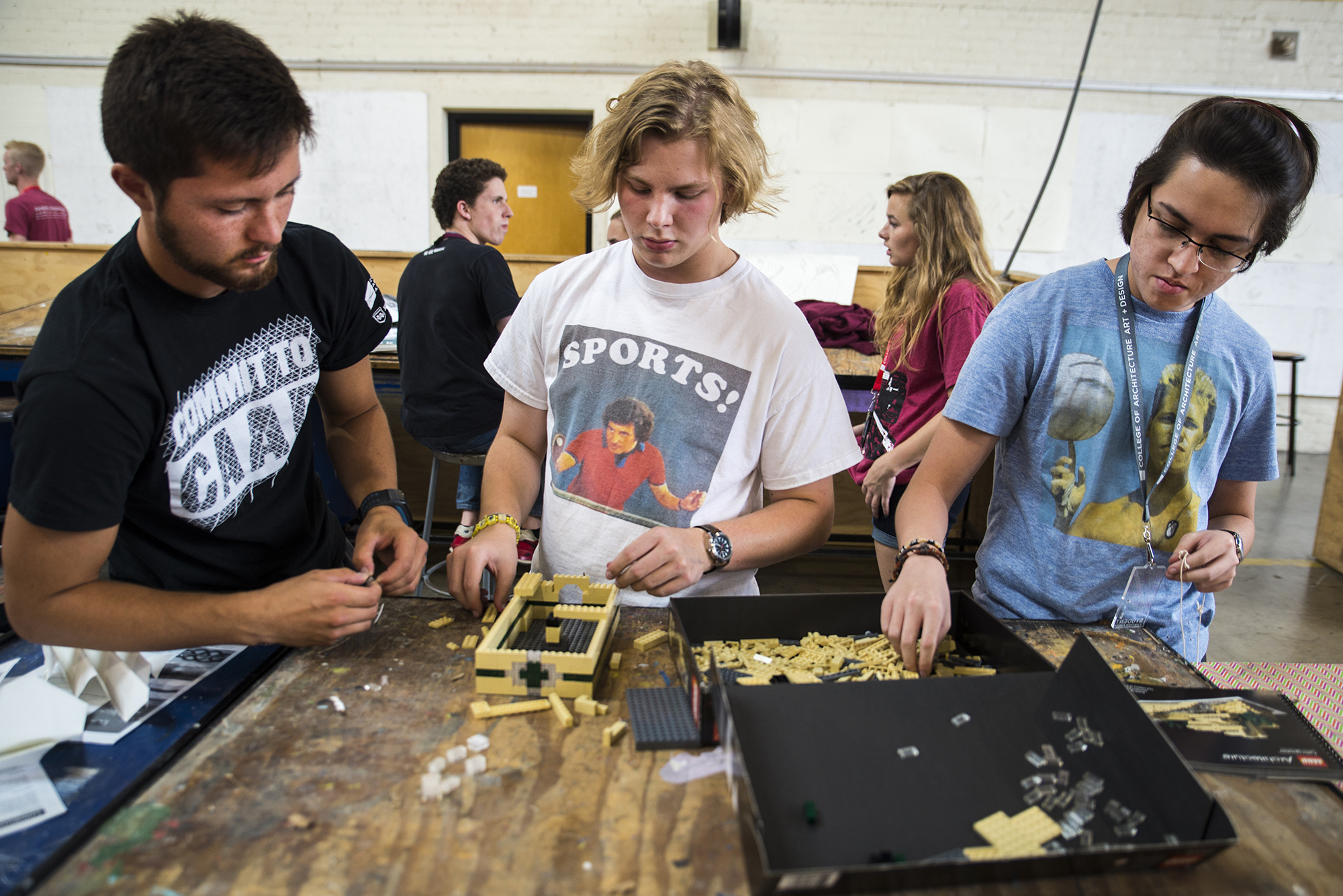 Construction with Legos has been part of MSU's 2014 Design Discovery Workshop Camp. This team of campers includes (l-r) Asher Paxton of Murfreesboro, Tennessee, Trey Box of Jackson and Jonathan Ambion of Biloxi.