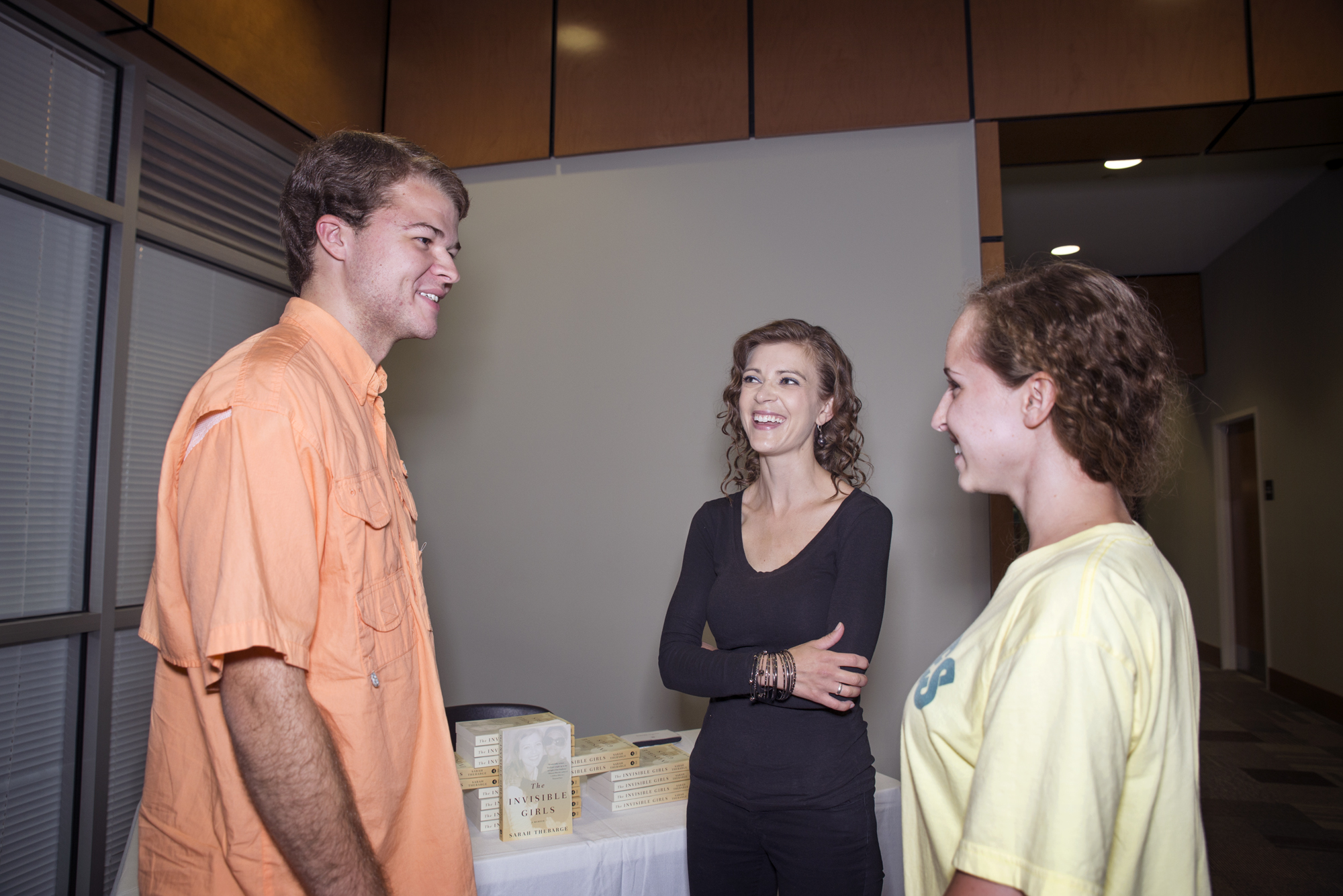 Maroon Edition author Sarah Thebarge, center, visited Mississippi State University and spoke about cancer, theology and her book, "The Invisible Girls: A Memoir." Junior secondary education major Rob Montgomery of Starkville and sophomore business administration major Adeleigh McGee of Florence met with Thebarge when she presented "The Theology of Suffering and Cancer."