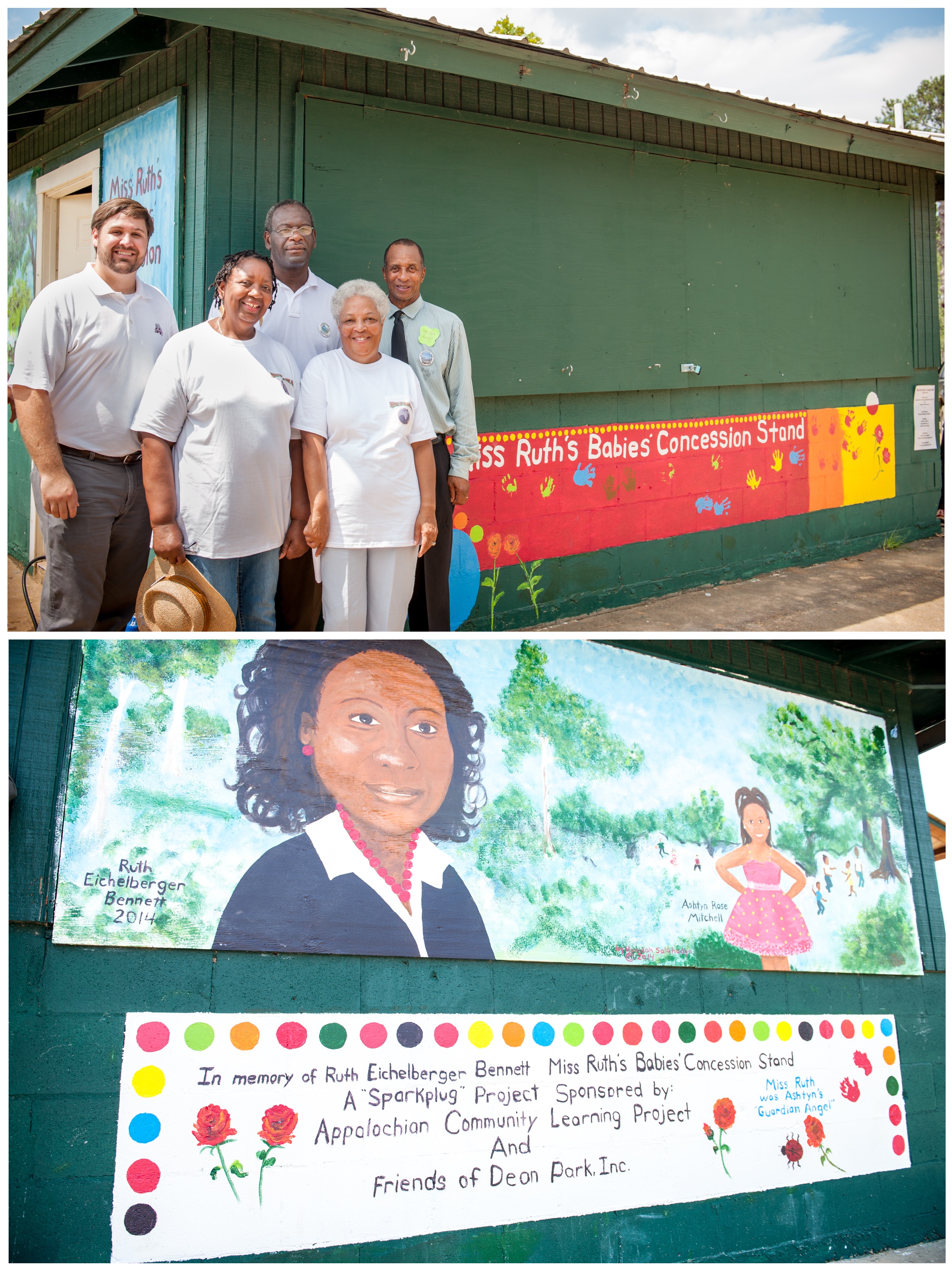 Top: Mississippi State University's John C. Stennis Institute of Government and Community Development, represented by research associate Jeremy Murdock, left, is sponsoring the Appalachian Community Learning Project in Center Ridge. Volunteers include, in front from left, Elmetra Peterson and Bonnie Edwards, as well as Richard Moncrief, center back, and Willie Goss Jr., right back.</p><br />
<p>Bottom: The volunteers renovated Dean Park's concession stand and renamed it to honor Ruth Eichelburger-Bennett, who died in the EF4 tornado on April 28 as she saved a child's life.<br /><br />
