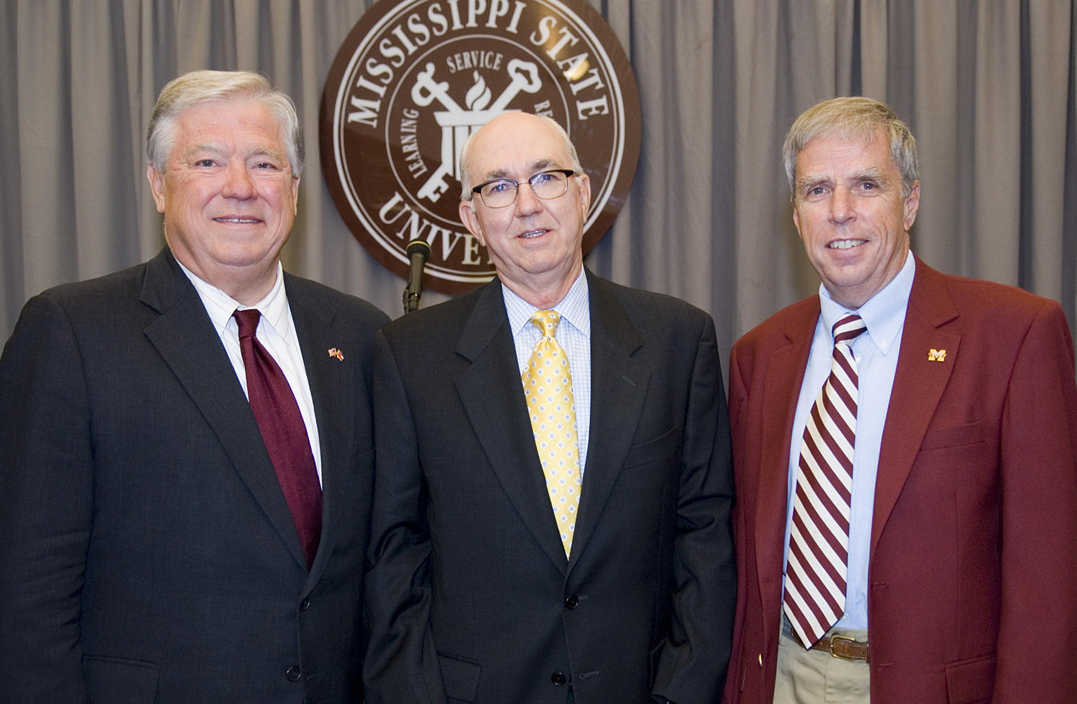 Mississippi Gov. Haley Barbour, from left, ClearOrbit President and CEO John Reece, and MSU President Robert H. "Doc" Foglesong met to cement a new development center partnership between the Texas-based company and the university in Starkville.