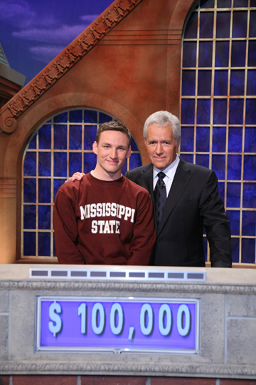 Joey Beachum (l) with longtime Jeopardy! host Alex Trebek