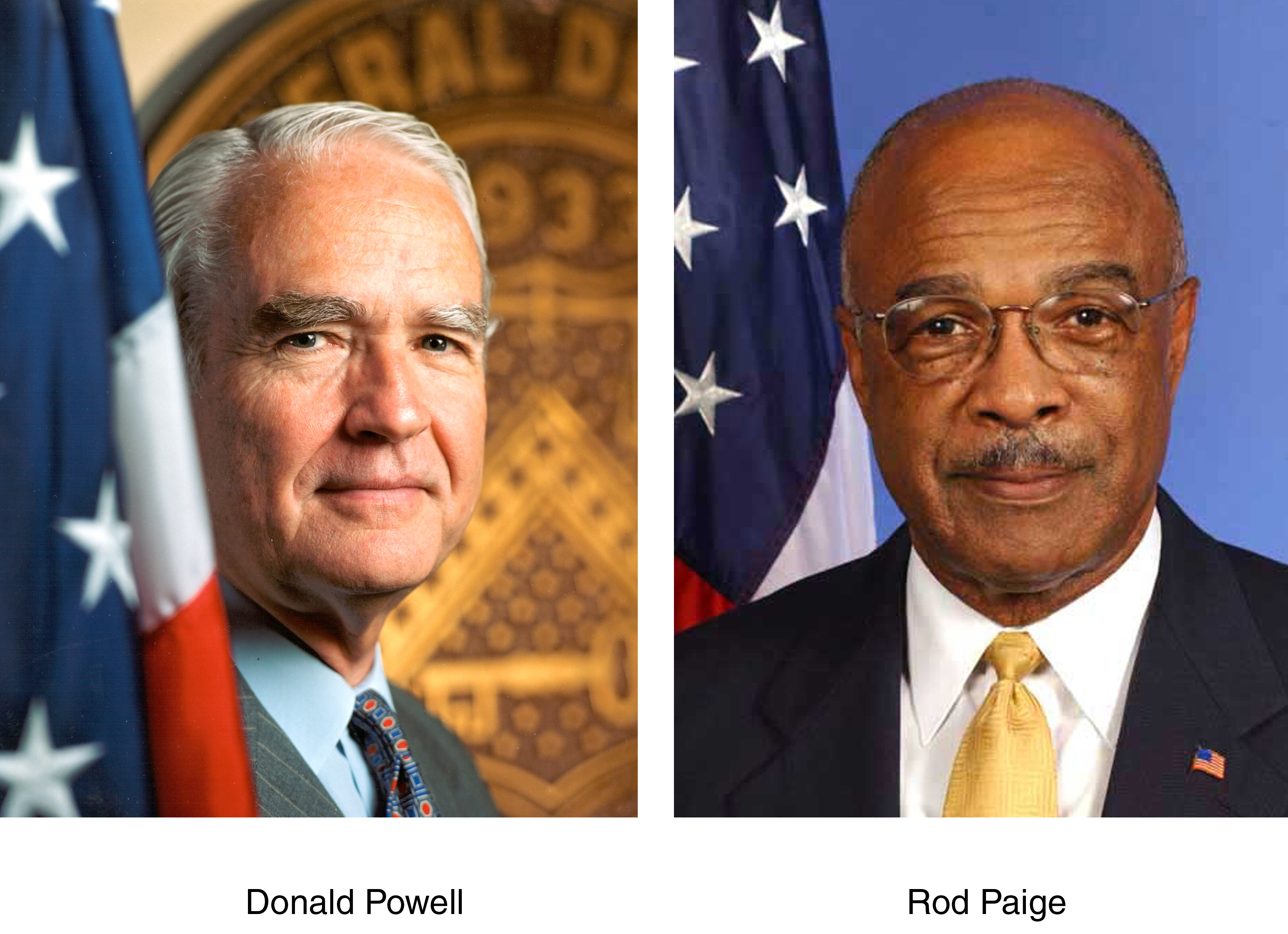 <br /><br />
Federal Deposit Insurance Corp. president Donald E. Powell and U.S. Secretary of Education Rod Paige 