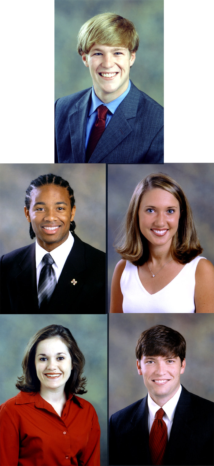 <br /><br />
Top, left to right, Joshua O. "Josh" Blades, Juan R. McCullum, Claire Hardin, Christina L. Dennery, and William W. "Hunter" Jones III 