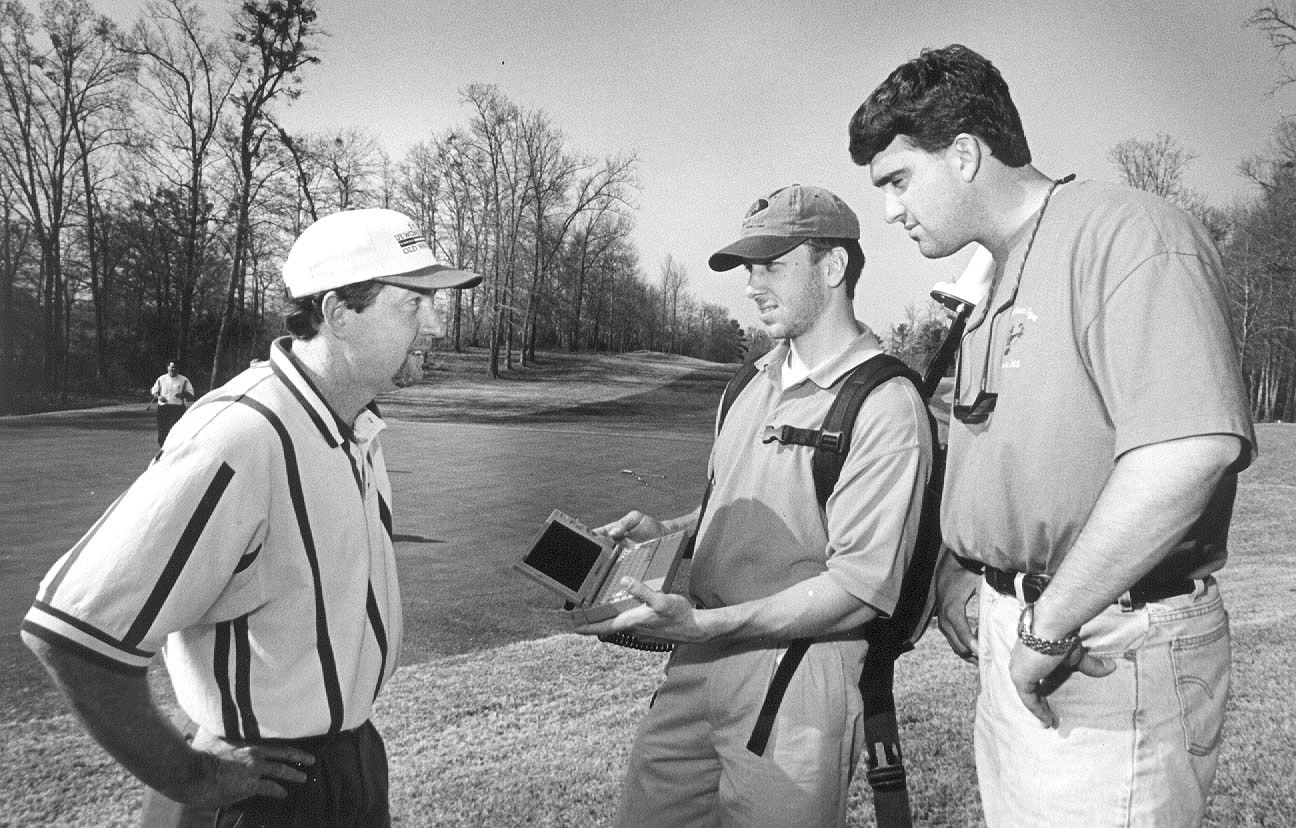 <br /><br />
Old Waverly superintendent Bill Colloredo (r) with MSU<br /><br />
graduate students Milton Wardlaw (c) and Brian Ward.<br /><br />
